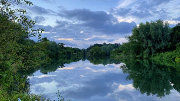 Wallpaper Nature, Surrounded, Reflection, Under, Sky, Water, River, Clouds, Mobile, Blue, Green, Desktop, Trees