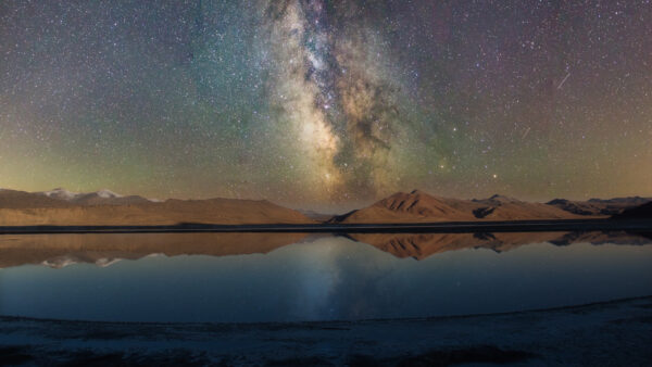 Wallpaper Sky, Mountains, Milky, Reflection, Way, Water, Galaxy, Stars, Colorful