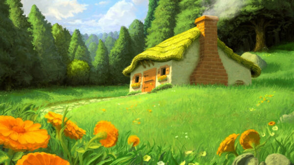 Wallpaper Kids, House, Surrounded, Trees, Animation