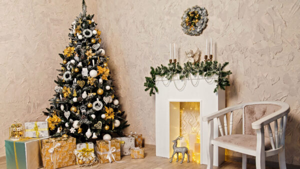 Wallpaper Mobile, Gift, Background, Tree, Christmas, WALL, Desktop, Boxes, Fireplace
