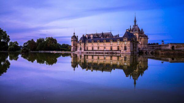 Wallpaper Chantilly, Travel, Background, France, Water, Reflection, Chateau, Sky, Blue