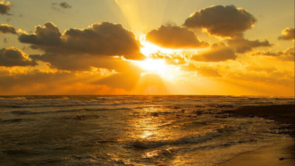 Wallpaper Waves, Clouds, Black, During, Sky, Ocean, Beautiful, Blue, Sunset