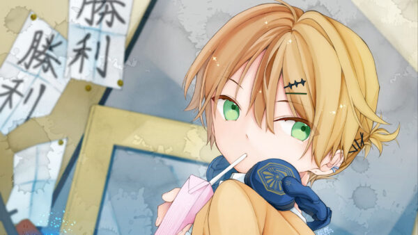 Wallpaper Headphones, Blue, Green, Anime, Eyes, Boy, With