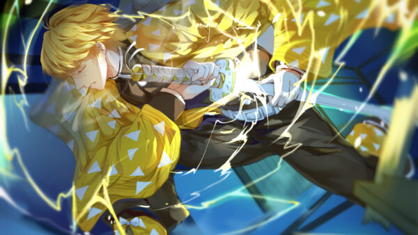 Wallpaper Weapon, Desktop, Dress, Demon, Agatsuma, Having, Anime, Wearing, Yellow, Zenitsu, Slayer