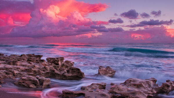 Wallpaper With, During, Desktop, Pink, Ocean, Clouds, Sunset