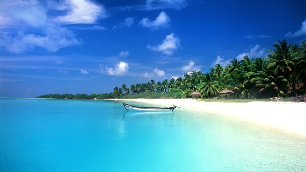 Wallpaper Body, Sky, Hut, Blue, Desktop, Beach, Sand, Water, Boat, Under, And, White