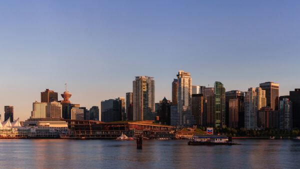 Wallpaper With, Blue, Sky, Canada, Ships, Vancouver, Buildings, Front, Under, Water, Skyscraper