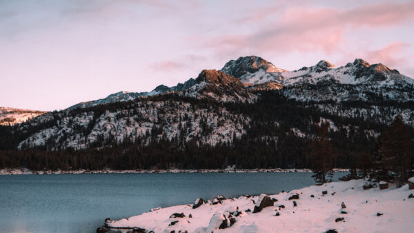 Wallpaper Mobile, With, Covered, And, Snow, Between, Trees, Nature, Desktop, Mountains, River