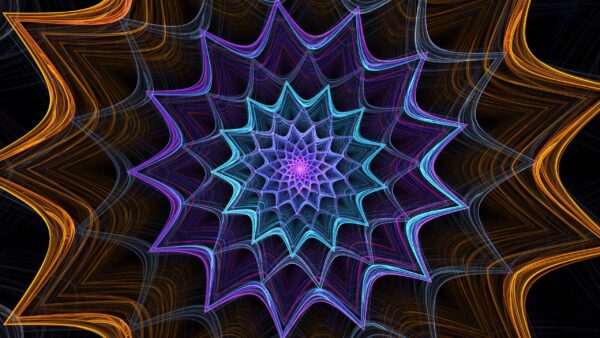 Wallpaper Fractal, Desktop, Pattern, Trippy, Cobweb, Yellow, Blue