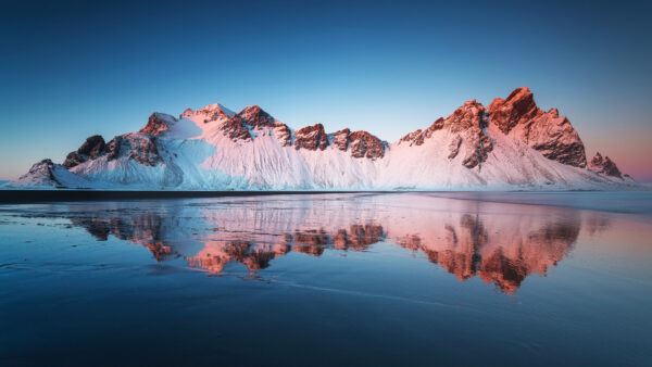 Wallpaper Blue, Landscape, Background, Reflection, Covered, Ocean, Mountains, View, Nature, Sky, Snow