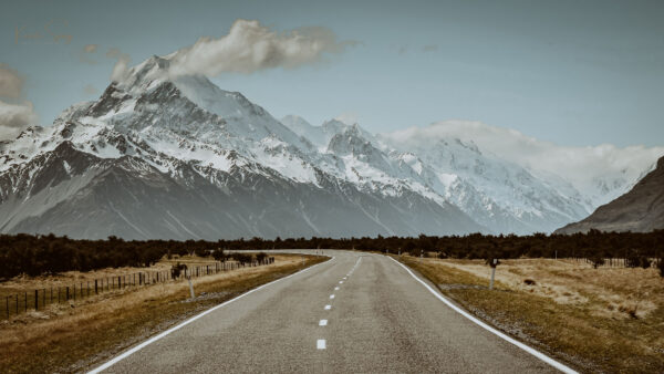 Wallpaper View, Landscape, Road, Field, Desktop, Mobile, Between, With, Nature, Mountains, Snow, Trees, Grass, Dry