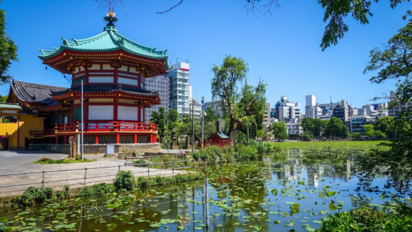 Wallpaper Temple, Blue, Tokyo, Japan, Travel, Background, Pond, Sky