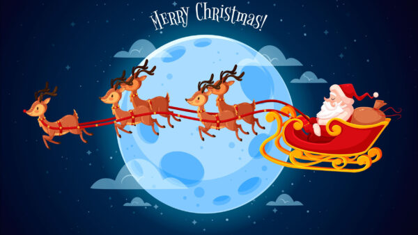 Wallpaper Santa, Claus, Background, Moon, Christmas, Sky, Reindeer