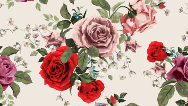 Wallpaper Roses, Colorful, Floral, Pattern, Seamless