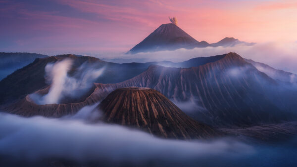 Wallpaper Clouds, Fog, Sky, Nature, With, Under, White, Bromo, Blue, Mount, Volcano