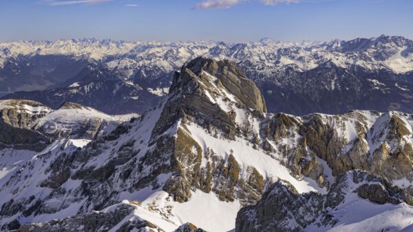 Wallpaper Nature, Under, Covered, Rocks, Blue, Snow, Sky, Mountains