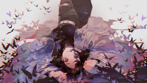 Wallpaper Gray, Shinobu, Demon, Desktop, Background, Butterflies, Down, Upside, Anime, Kochou, With, Slayer