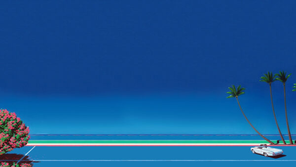 Wallpaper Desktop, Car, With, Beach, Trees, White, Vaporwave, And