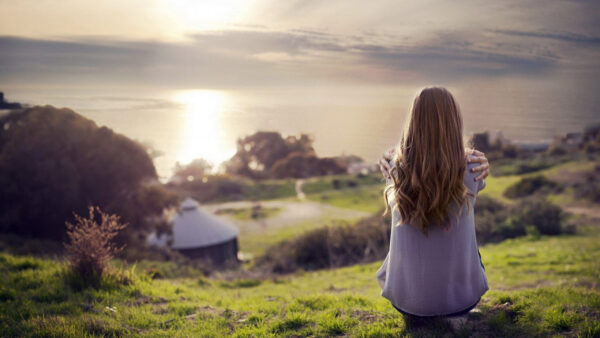 Wallpaper Looking, Green, Grass, Girl, Sad, Alone, Sitting