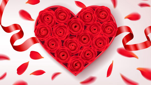 Wallpaper Shape, Red, Heart, Bunch, Roses