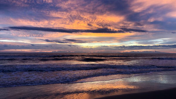 Wallpaper Under, Yellow, Nature, Black, White, Clouds, Waves, During, Sky, Blue, Mobile, Sunset, Ocean, Desktop