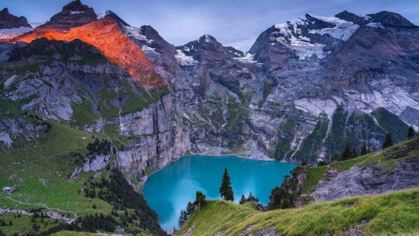 Wallpaper Lake, Nature, Rock, Covered, Mountains, Green, Surrounded