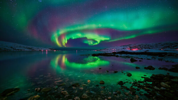 Wallpaper Nature, Borealis, River, During, Reflection, Daytime, Aurora, Starry, Beautiful, Sky