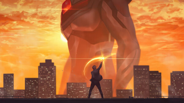 Wallpaper Anime, City, Background, Giant, Sunset, Boy