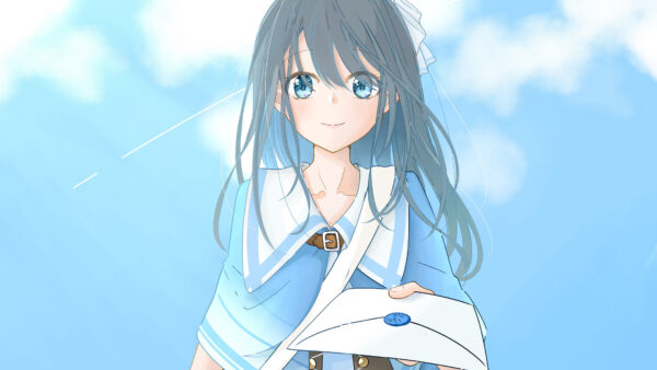 Wallpaper White, Wearing, Blue, Girl, Background, Dress, Anime, Sky, Eyes