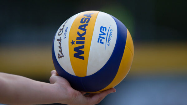 Wallpaper Volleyball, White, Yellow, Blue, Man, Holding