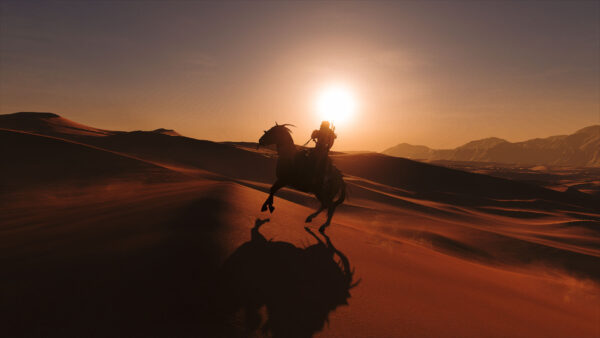 Wallpaper Sunset, Horse, Impact, Desert, Genshin