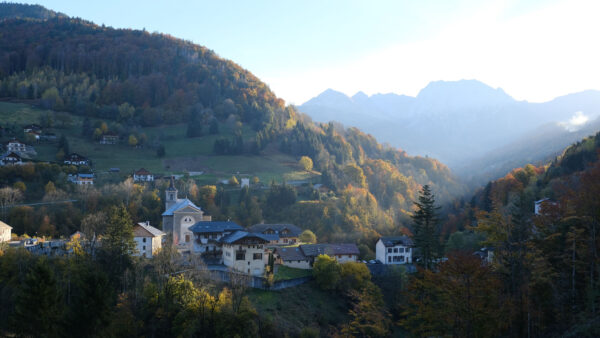 Wallpaper Buildings, Desktop, Nature, Forest, Trees, Mobile, Bushes, Church, Houses, Mountains, Slope