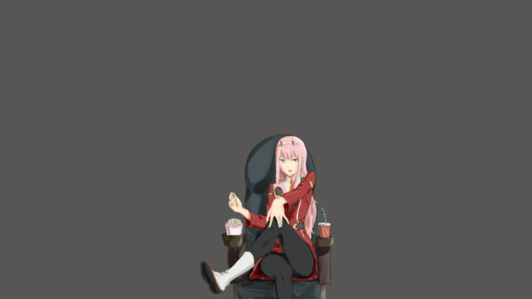 Wallpaper Sitting, Desktop, Background, Chair, Darling, And, Zero, Hiro, Popcorn, Two, The, FranXX, With, Black, Anime, Cooldrinks