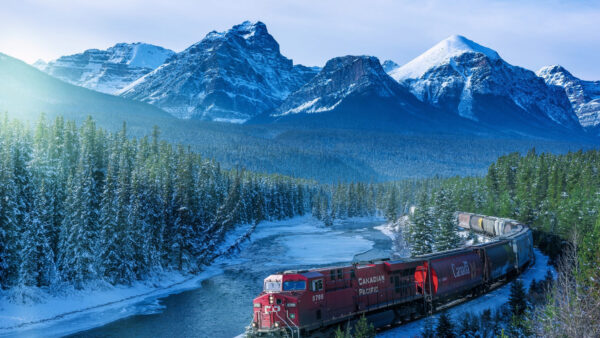 Wallpaper And, Nature, Red, Desktop, Train, View, Landscape, Track, White, Covered, Mountains