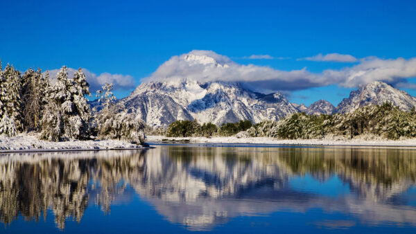 Wallpaper National, Mountain, Teton, Park, Wyoming, Reflection, Desktop, White, River, Grand, Nature, With, Cloud, Covered