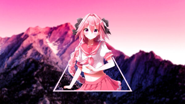 Wallpaper Sky, Mountain, With, Pink, And, Astolfo, Background, Desktop