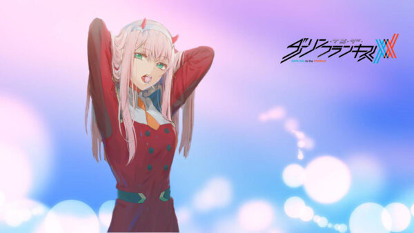 Wallpaper Wearing, Pink, Zero, Red, Darling, Anime, FranXX, With, Background, Two, The, Desktop, Hiro, Blue, And, Dress