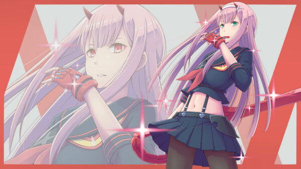 Wallpaper Hair, Zero, Background, Image, FranXX, The, Two, Gloves, Darling, Desktop, Anime, Red, Purple, With