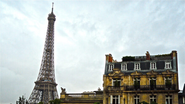 Wallpaper Eiffel, Desktop, Tower, Mobile, With, Clouds, Old, Background, And, Yellow, Travel, Building