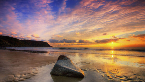 Wallpaper Sky, Desktop, Ocean, And, During, Under, Sunset, Rock, Cloudy, Evening, Lovely