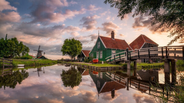 Wallpaper Windmill, Netherlands, Water, Reflection, Travel