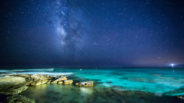 Wallpaper Space, Desktop, Rock, Green, Under, Water, Stars, And, Blue, Sky