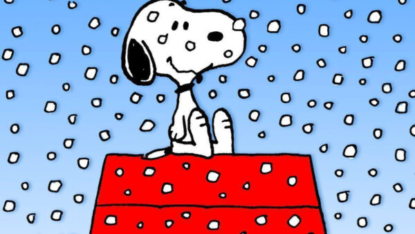 Wallpaper Christmas, Top, Snowfall, Background, Roof, Sitting, Snoopy