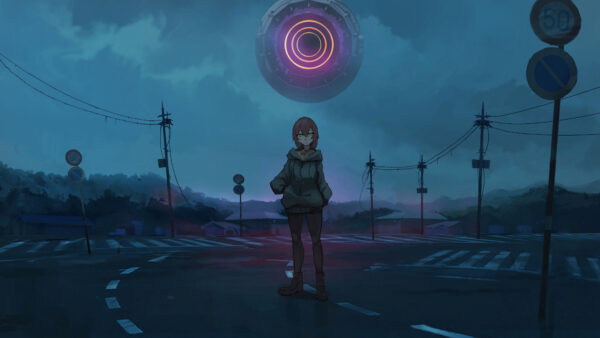 Wallpaper Road, Girl, Anime, Blue, Backgroundl, Sky