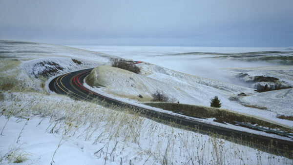 Wallpaper Snow, Road, Sky, Field, Under, Dry, Slopes, Grass, Mobile, Nature, Hills, Desktop, Between