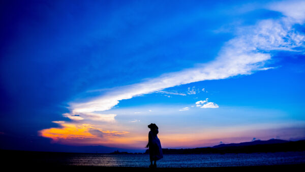 Wallpaper Horizon, Sunset, Girl