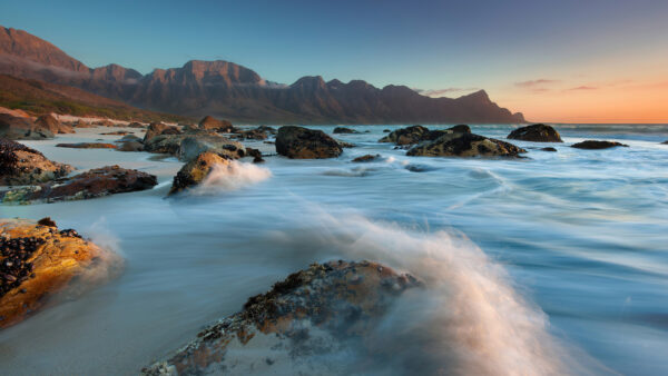 Wallpaper During, Black, Mobile, Waves, Long, Nature, Daytime, Exposure, Desktop, Between, Rocks