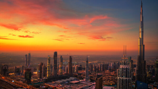 Wallpaper Dubai, Sunset, Travel, Emirates, Skyscraper, United, Building, City, Arab