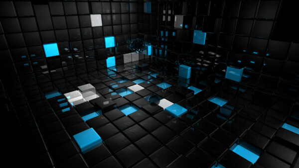 Wallpaper Abstract, Cubes, Desktop, Black, Blue