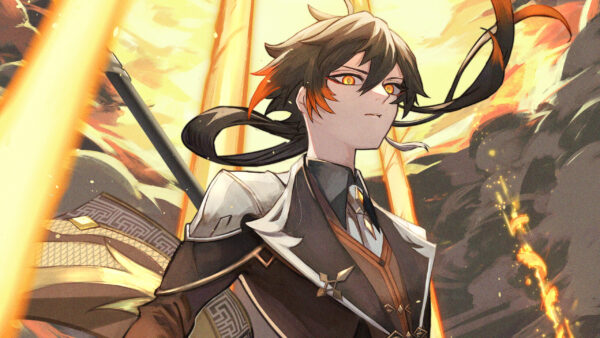 Wallpaper Genshin, Zhongli, Yellow, Eyes, Impact